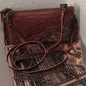 Leather calf hair crossbody
